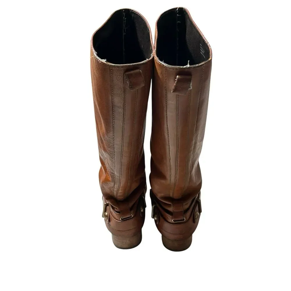 Coach Natale Harness Riding Boots Women 7.5B Cognac Leather Knee High Equestrian